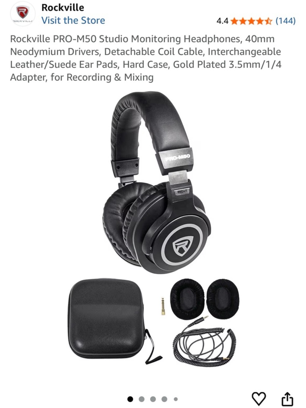 Rockville PRO-M50 Over-Ear Studio Headphones in Black
